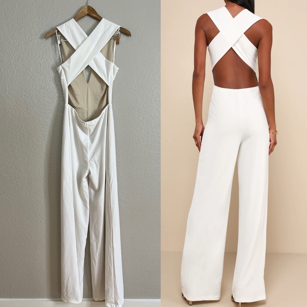 Thinking Out Loud White Backless Jumpsuit View 2